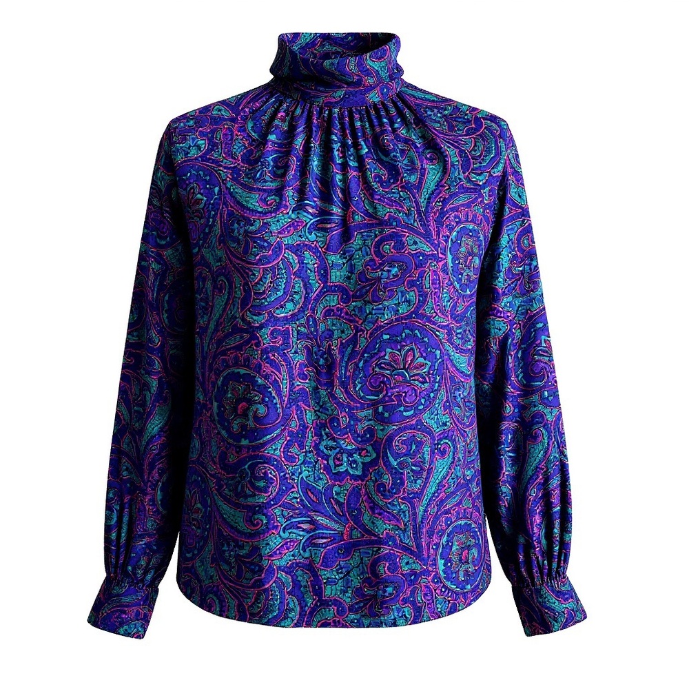 Vintage Country Sophisticates Pendleton Purple Paisley High Neck Blouse Size 8 P